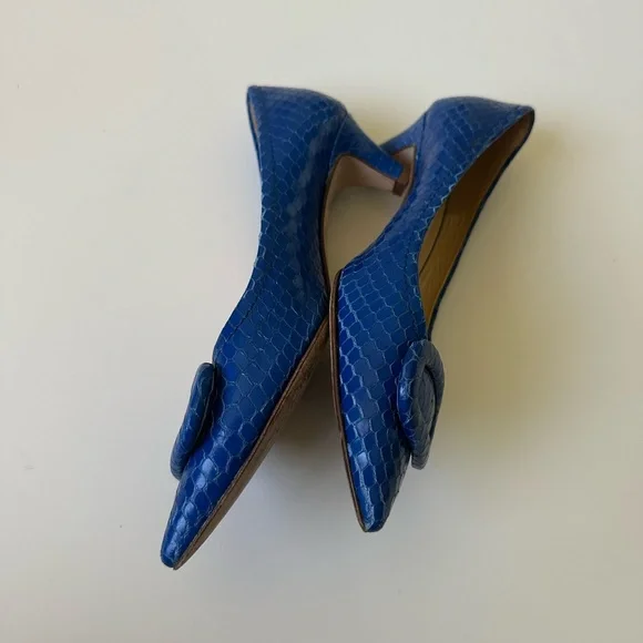 Kate Spade Blue Snake-print Kitten Heel Buckle Pumps Shoes Made In ITALY~7 - Picture 3 of 7